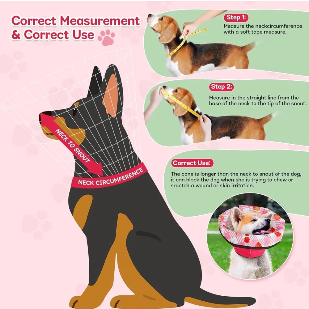 Soft Recovery Cone for Dogs Strawberry and Cherry Print Size Medium